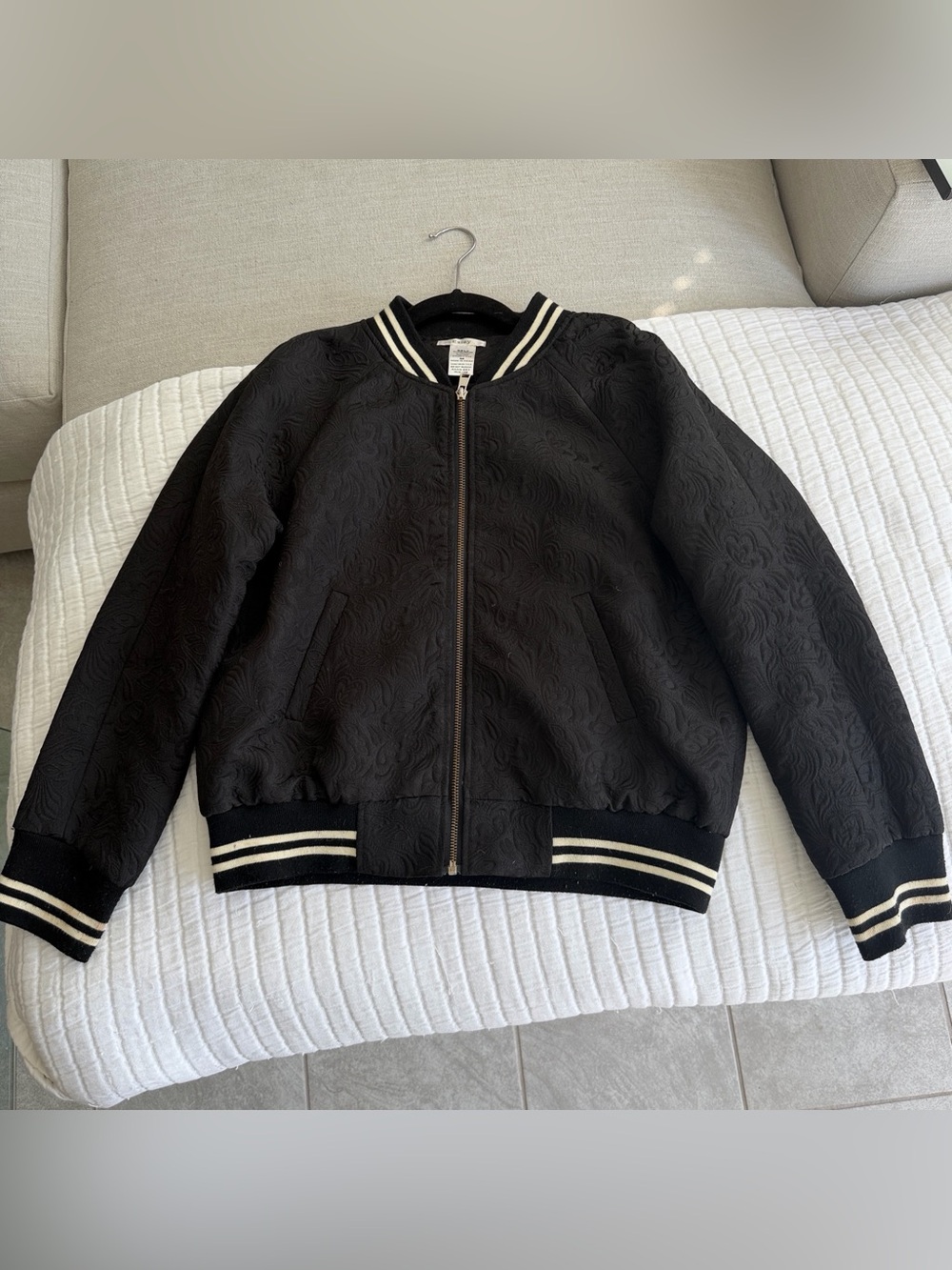 Black Bomber Jacket with Stripe Trim